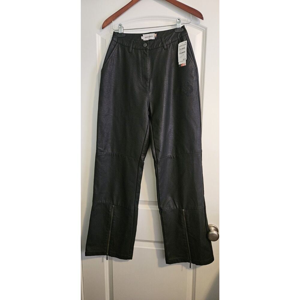 Honor the Gift Womens Faux Leather Pants Black Zip Leg Accents Pockets Logo